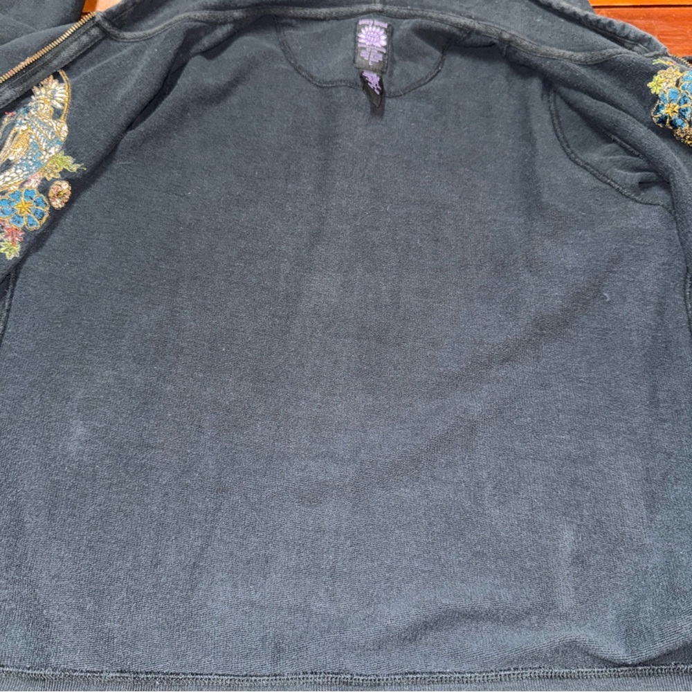 Vintage Lucky Brand Hoodie Women’s Large Black Embroidered Peace Sign Zip Up Y2k - Picture 7 of 9